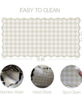 Scalloped Beige Checkered Gingham Desk Pad Large Mouse Pad For Keyboard And Computer, 31 by 15.7 Inches, cleaning methods shown