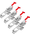 Four Pack Heavy Duty Toggle Clamps, 700 Lb Capacity, Self-Lock U-Bolt With Anti-Slip Grip, Ideal For Woodworking Jigs, Fixtures, Cabinets, Tool Boxes, Smokers, And Tire Carriers, red handles