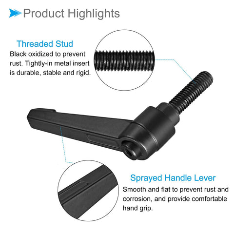 Clamping Lever Handles With M8 By 25mm Male Thread Adjustable Quick Release Locking Rotating Bolt Knobs Black Two Piece Set