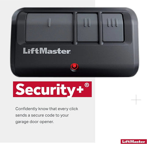 Green 893MAX Garage Door Remote Transmitter with LiftMaster branding and Security+ technology, featuring three buttons.