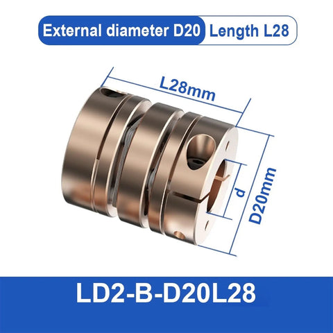 High Precision Double Disc Flexible Coupler For Heavy Duty Industrial Machines 3Mm To 8Mm Shafts, D20 diameter, L28 length dimensioned.