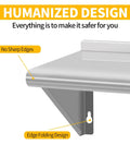 Close-up of Two Pack Top Tier Wall Mounted Floating Shelves Crafted From Brushed Stainless Steel featuring edge folding design and no sharp edges.