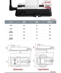 Heavy Duty 8 Inch Angled Bench Vise Bulletproof Jaw Action And Bottomless Base dimensions and specifications diagram.