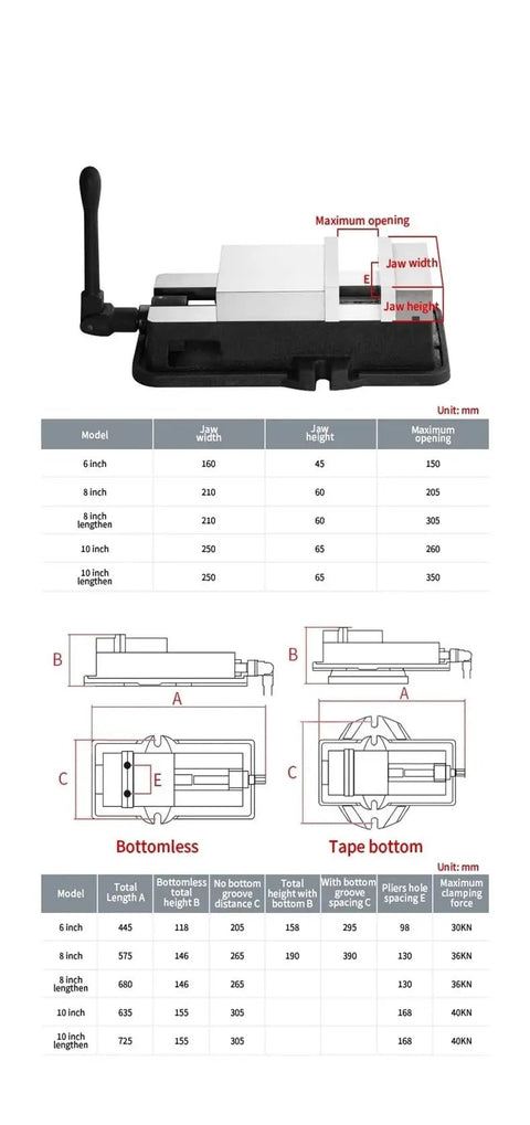 Heavy Duty 8 Inch Angled Bench Vise Bulletproof Jaw Action And Bottomless Base dimensions and specifications diagram.