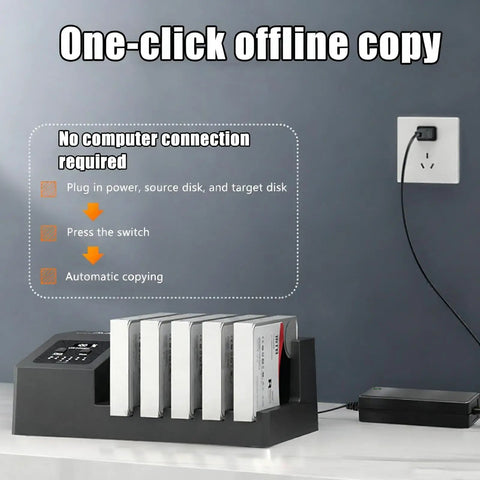 Slick 5 Bay Hard Drive Dock For 2.5 And 3.5 Inch Ssd And Hdd With Smooth Offline Cloning and easy setup shown in use.