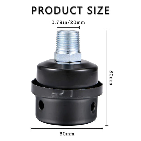 Heavy Duty One Half Inch Thread Air Compressor Silencer Filter Metal Intake Muffler 20mm Diameter Noise Reduction Muffler product size