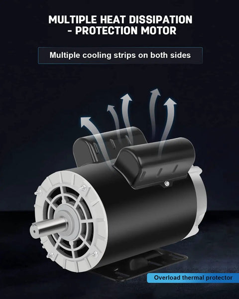 Beast 5 HP 230V Single Phase Air Compressor Motor, 3450 RPM, cooling strips, ODP enclosure, home garage or shop use