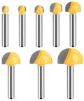 Kickass Eight Piece Solid Carbide Router Bit Set With 1/4 Inch Shank for smooth cove and box cuts in woodworking.