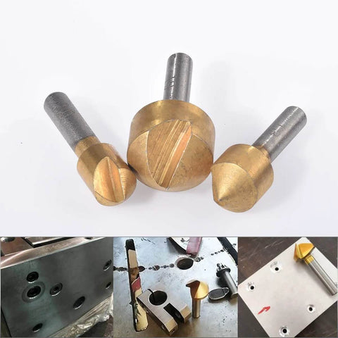 KATUR 3-piece gold titanium-plated HSS chamfering end mill cutter set with 1/4 in shanks for woodworking