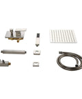 Heavy Duty Brushed Nickel Wall Mount Shower Combo features components including 10 inch rain head and hose, crafted from solid brass.