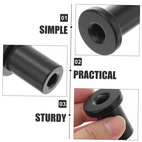 Close-up of Barn Door Track Hardware Kit With Carbon Steel Pulleys And Spacers, DIY Friendly Install, showing black spacers and stoppers