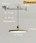 French Cream Dome Swing Arm Hanging Lamp With Acrylic Shade Pendant Light Iron Body Dope Three Color Temperature Modes For Bedroom Living Room Study Office Hotel Lobby Foyer Green dimensions