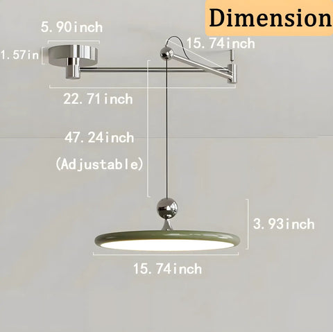 French Cream Dome Swing Arm Hanging Lamp With Acrylic Shade Pendant Light Iron Body Dope Three Color Temperature Modes For Bedroom Living Room Study Office Hotel Lobby Foyer Green dimensions