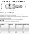20 Ft 1/2 Inch 2 To 1 Heat Shrink Braided Sleeving For Wiring Harness Protection, Abrasion Resistant Cable Sheath Tubing, Flexible And Durable, Beefy Protection For Automotive And DIY Electrical Projects. product info chart