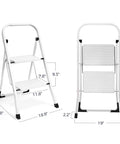 Two Step Folding Ladder With Handgrip And Wide Anti Slip Pedals Heavy Duty Safe Lightweight Step Stool shown open and folded.