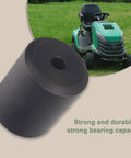 Two Pack Heavy Duty Lawn Mower Deck Wheel Rollers Caster Replacement shown with a lawn mower in the background.