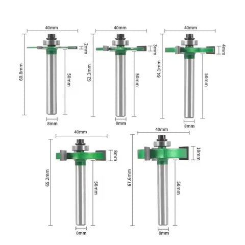 Green Z3 8mm Bearing Slot Router Bit With Three Carbide Teeth for Fast Cutting And Smooth Edging On Drawer Slides And Hardware Profiles with dimensions.