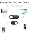Webcam privacy cover illustration showing compatibility with laptops, tablets, smartphones and computers, 12 pack set.