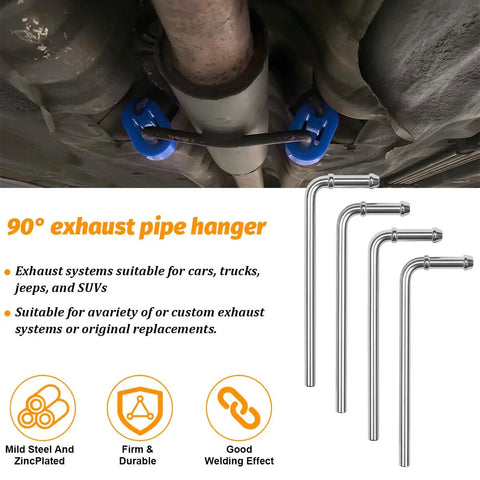 Heavy Duty Car Exhaust Hanger Rods Kit With 90 Degree Bend Carbon Steel Muffler Weld In Brackets Rustproof Zinc Coated Universal Fit For Most Vehicles Stops Vibration Keeps Ride Smooth No More Rattling installed under car exhaust