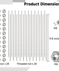 Beaded Garden Stakes Kit With 24 8 By 32 Inch Threaded Rods And 24 Hex Nuts, 12-Inch 304 Stainless Steel rods for DIY decor