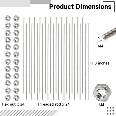 Beaded Garden Stake Kit With 24 Fully Threaded Rods And 24 Hex Nuts In 8 32 Thread Size 12 Inch Length 304 Stainless Steel