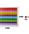 Wooden Math Learning Board Toy For Kids, Montessori 1 To 100 Hundred Chart with colorful numbered squares and dimensions shown