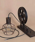 Set Of Two Retro Industrial Pulley Wall Lamps Crafted From Heavy Duty Vintage Metal With A Weathered Rustic Finish Perfect E27 Socket Compatibility - showcasing a black pulley and metal lamp design.