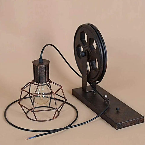 Set Of Two Retro Industrial Pulley Wall Lamps Crafted From Heavy Duty Vintage Metal With A Weathered Rustic Finish Perfect E27 Socket Compatibility - showcasing a black pulley and metal lamp design.
