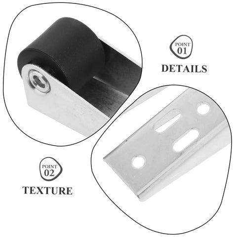 Close-up of Easy Setup Rides Slick Heavy Duty Galvanized Gate Caster Wheels for Wooden Doors showing rubber wheel and metal bracket.