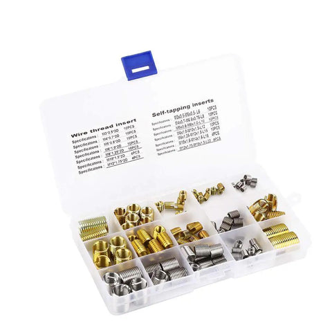 116 Piece Self Tapping Threaded Inserts And Wire Thread Inserts Assortment Kit For M3 M4 M5 M6 M8 M10 Helical Type Thread Reinforcement In Automotive Repair And DIY Projects, plastic case open