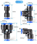 Get A Sweet Deal On This 60 Piece Air Hose Fittings Kit With Quick Push Connectors For All Your Pneumatic Needs Including Elbows Ttees Splitters And Straight Unions In Plastic That Makes Repairing And Routing Air Lines Super Easy And Fast Today. 6mm OD plastic push-to-connect air hose fittings, elbow and tee sizes