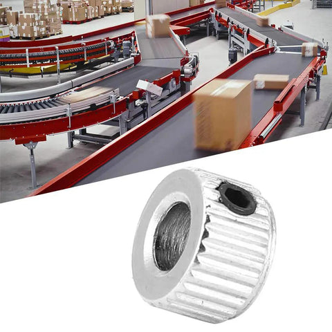 Close-up of Lockin Shaft Collar from 10 Pcs 5.1mm Electroplate Ferronickel Kit in front of conveyor system