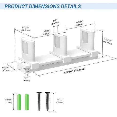 Sliding Closet Door Floor Guide With Riser Plate White Finish showing dimensions and included screws and anchors