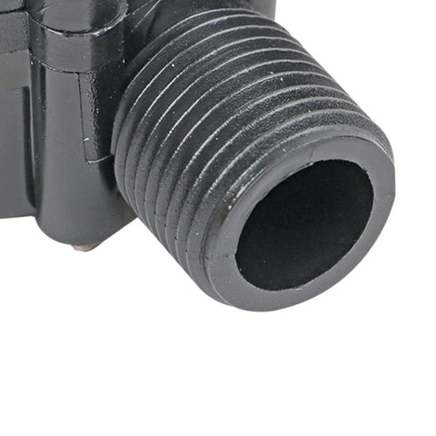 Close-up of the threaded connector of the Three Piece Micro Hydro Generator Kit One Half Inch Portable Turbine Generator For High Power Stable Phone Charging DC 10W 12V On The Go Ultra Low Water Pressure Start Perfect For Off Grid Homes And Campers.