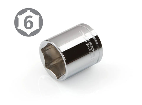 Three Eighths Inch Drive 21 MM 6 Point Socket For Hex Fasteners With Slim Walls And Shallow Well Maximizes Torque Prevents Rounding Fits Tight Spaces And Narrow Corners Durable Steel Tool For Automotive And Home DIY Projects shown angled view.