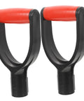 Two Piece D Shaped Shovel Handle Replacement With Comfortable Grip For Shovels And Forks Durable Non Slip Design Easy Installation Ideal For Gardening And Yard Work, showing two handles with red grips