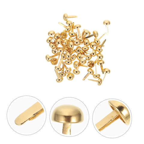 100 Piece Decorative Tacks And Miniature Nails For DIY Crafting Go To Fasteners Jewelry Box Projects Paper Clips For Photos Cards And More Durable Wear Resistant Brads For Scrapbooking And Home Decor showing golden tacks in various views
