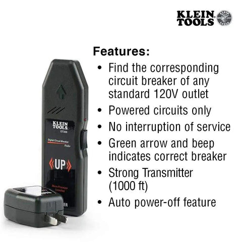 ET300 Circuit Breaker Finder With Bluetooth 4.2 Locates 120V Circuits Fast, visual of device and features list