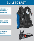 Back Inflated Scuba BCD With Air2 Inflator Regulator For Recreational Diving Travel Friendly Design Adjustable Fit Black