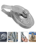 Heavy Duty Garage Door Pulley Kit With 3 Inch Sheave Wheels, close-up of a clevis fork pulley made from galvanized steel.