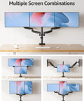Triple Monitor Desk Mount For Up To 27 Inch Screens, Heavy Duty Arm System With Each Arm Holding 4.4 To 19.8 Lbs, Vesa 75x75 And 100x100 Compatible, Fully Adjustable Triple Monitor Stand For Your Desktop Rig, Black.