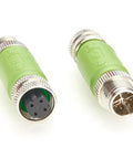 M12 X Code Male To M12 D Code Female Shielded Ethernet Adapter Cat5e 100Mbps for PLCs and IO Modules, front and back view
