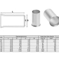 Diagram showing dimensions and sizes of Assorted Copper Wire Ferrules And Pin Terminals Kit With Tinned Matte Tin Plating For Top Conductivity 99.9 Percent Pure Copper Electrical Cable End Terminals Eight Size Gauges From 12 To 2/0 Including 1/0 And 2/0, DIY For Home Workshop And Projects.