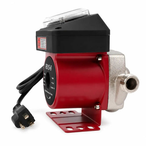 Upgraded Hot Water Recirculating Pump Kit Fits 595916 And 0955805 Models side view showing red housing, power cord, and bypass valve.