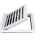 Tough As Nails Aluminum Alloy Access Panel Waterproof Rustproof Utility Door With Clip Lock Hidden Switch, angled view showing open cover.