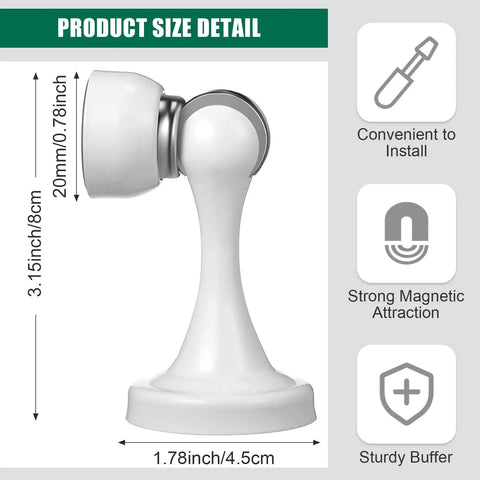 8 Pack Stainless Steel Magnetic Door Stoppers With Screws Magnetic Catch Holder For Wall Or Floor Mount White Door Stops Durable Wall Protector Easy Install Strong Magnetic Hold Great For Home And Office side view