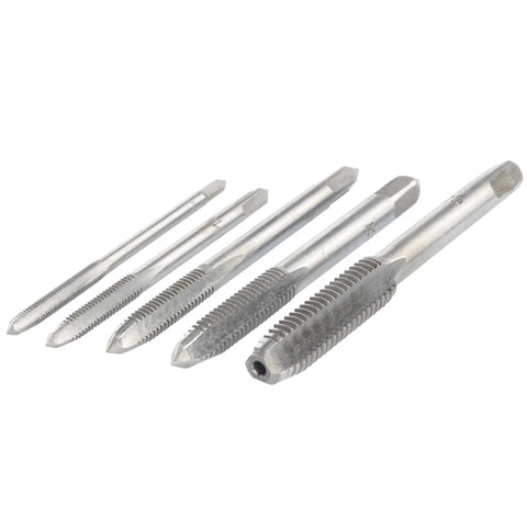 T Handle Tap Holder Wrench Set With Self Centering Hardened Jaws And Knurled Sleeve Includes 5 Metric Machine Screw Taps M3 M4 M5 M6 M8 T Type Thread Tapping Tool For Tight Spaces And Pro Grade Precision, M3-M8 machine screw taps on white background