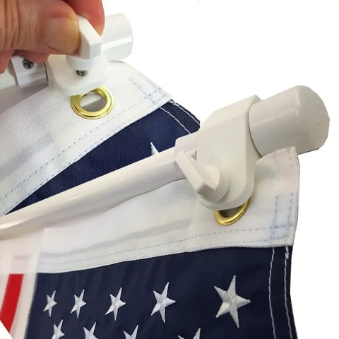 Close-up of Saltwater Ready American Flag With Pole For Boat Rod Holder Tough PVC Flag Flyer showing secure attachment