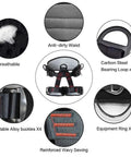 Diagram showcasing features of a heavy duty half body safety climbing belt for tree climbing, CE certified, 300KG capacity