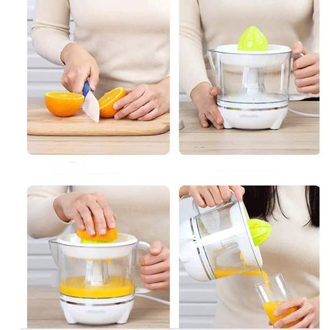 BXFirs Electric Masticating Juicer For Citrus Fruits Lemon Orange Grapefruit Press With Easy Clean Spout 45W Squeezer Machine in use.